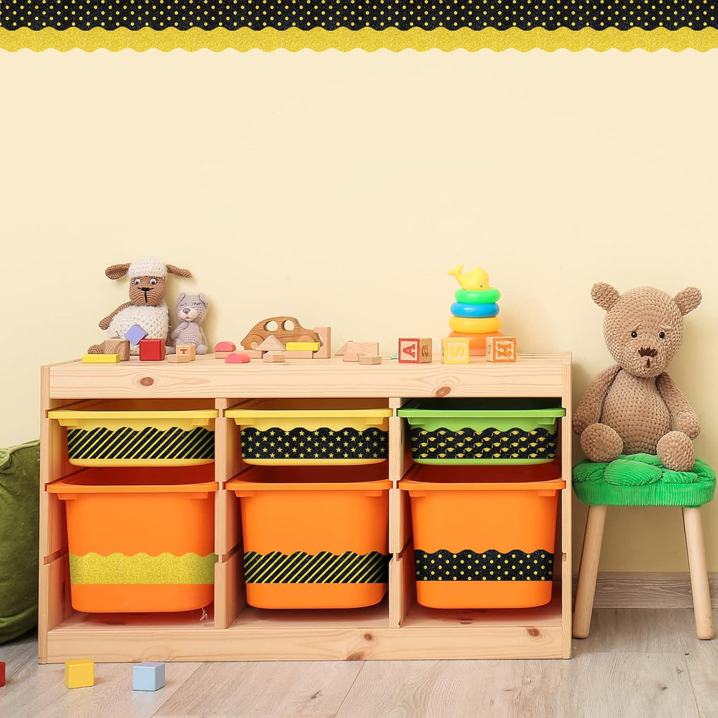 Whaline Graduation Bulletin Board Borders - Glitter Black & Gold Cap & Star Design | 69Ft Trim for Classroom & Party Decor