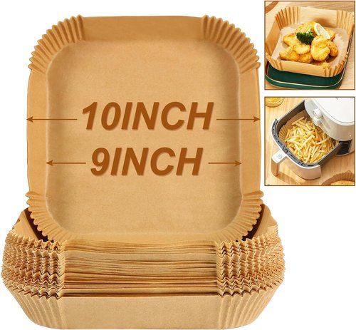 BYKITCHEN Large Air Fryer Liners - 10 Inch Square Parchment Paper for Easy Cooking | Set of 50