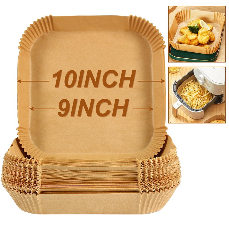 BYKITCHEN Large Air Fryer Liners, 10 Inch Square Air Fryer Liners, XL Airfryer Parchment Paper, Compatible with Corsori, Power XL, Gourmia Airfryer and More (Set of 50)
