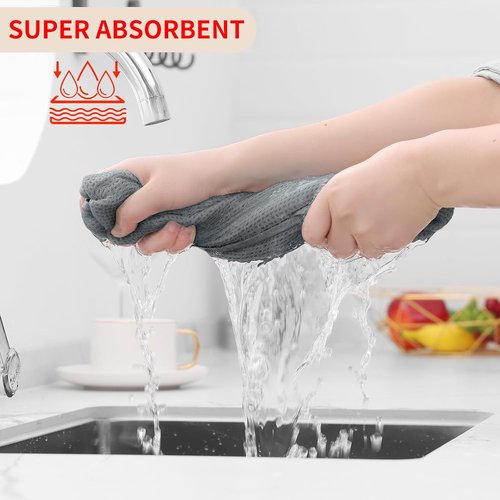Homaxy Kitchen Dish Cloths - 100% Cotton Waffle Weave, Ultra Soft & Absorbent, 12x12 Inches, 6-Pack | Grey