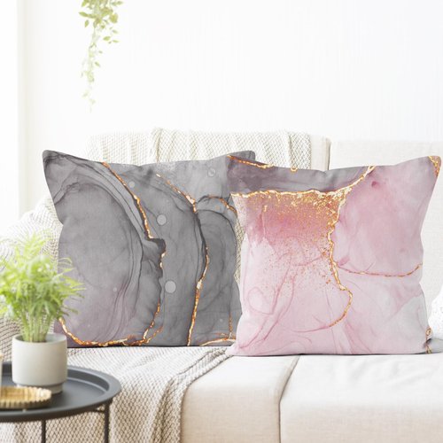 HVEST Pink Marble Pillow Covers 18x18 Set of 4, Gold Grey and White Abstract Marble Textured Throw Pillow Covers Modern Minimalist Decorative Pillows for Home Bed Couch Sofa Decor Pillowcase