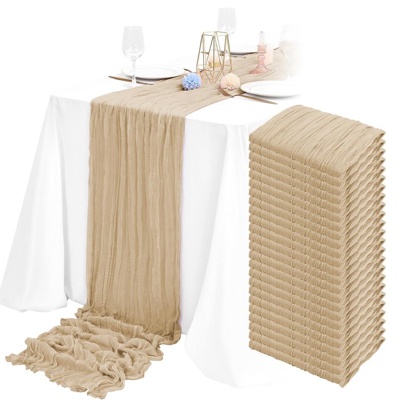 24 Packs Cheesecloth Table Runner,Brown Cheesecloth Table Runners 10Ft Gauze Boho Rustic Table Runners Cheese Cloth Long Table Runner for Wedding Bridal Shower Birthday Party Table Decor.(20x120 Inch)
