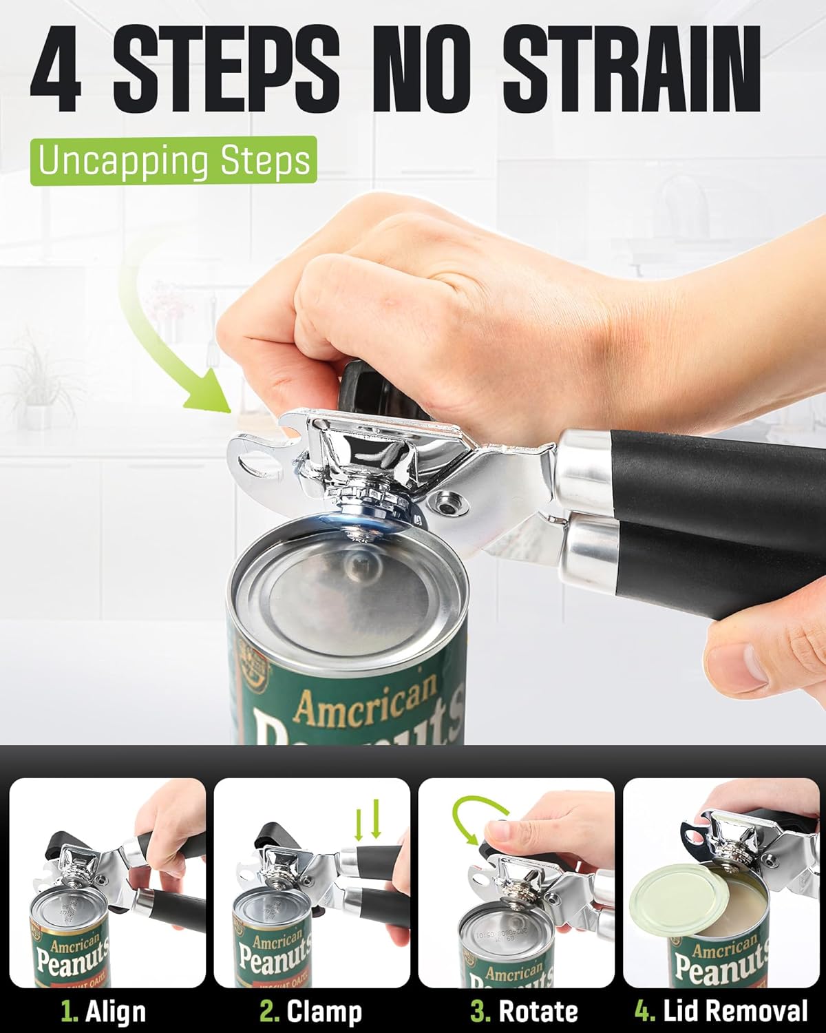 Skiennix Multifunctional Can Opener - Durable Heavy-Duty Handheld Tool for Seniors | Black