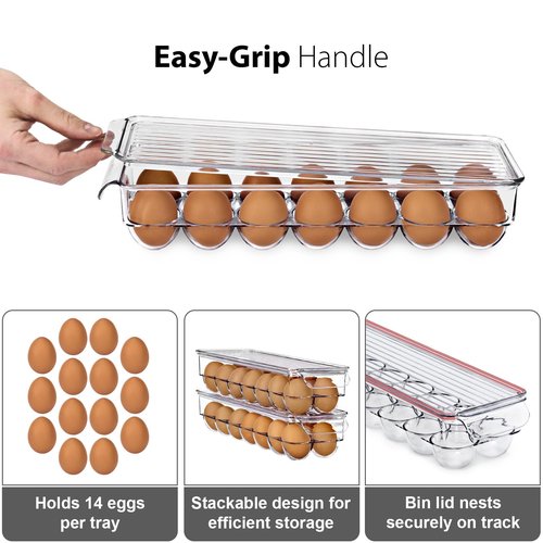 Sorbus Soda Can Organizer for Refrigerator & Egg Holder for Fridge Set, 1 Stackable Can Holder Dispenser Holds 12 Cans Each & 1 Egg Holders with Lid holds 14 eggs for Fridge, Pantry, Freezer, BPA-Free