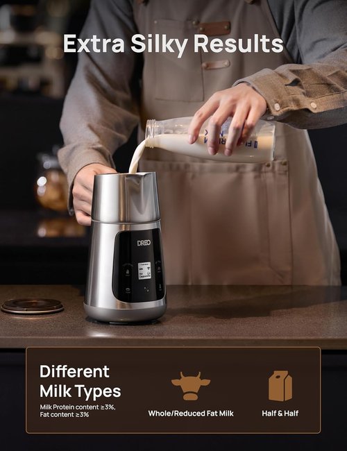 DREO Electric Milk Frother - All-in-One Foam Maker for Coffee & Latte Art | 15oz Automatic, Easy to Clean