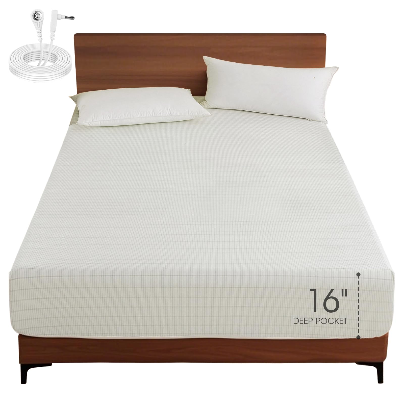 HYPREST Grounding Sheets Queen Deep Pockets 16 inches, 90% Cotton & 10% Silver Fiber Infused, Earthing Sheets Grounding Well Bed Fitted Sheets- 60"x80"