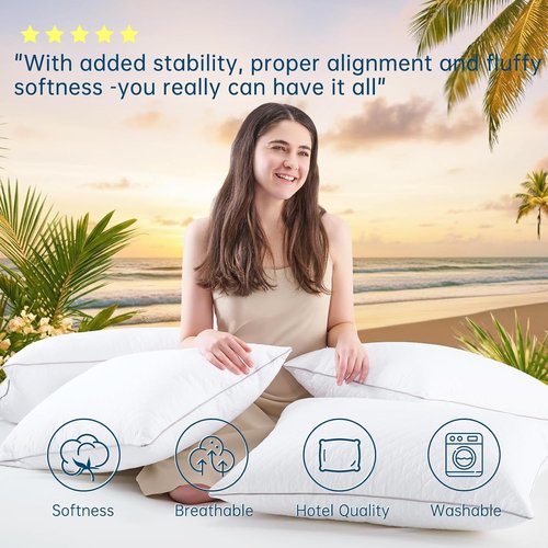 JOLLYVOGUE Queen Size Pillows Set of 4 | Oeko-Tex Certified Down Alternative for All Sleepers - Medium Support, Machine-Washable