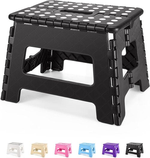 Dyforce Folding Step Stool - 9 Inch Collapsible Lightweight Design for Kids & Adults | 300 lb Capacity - Black