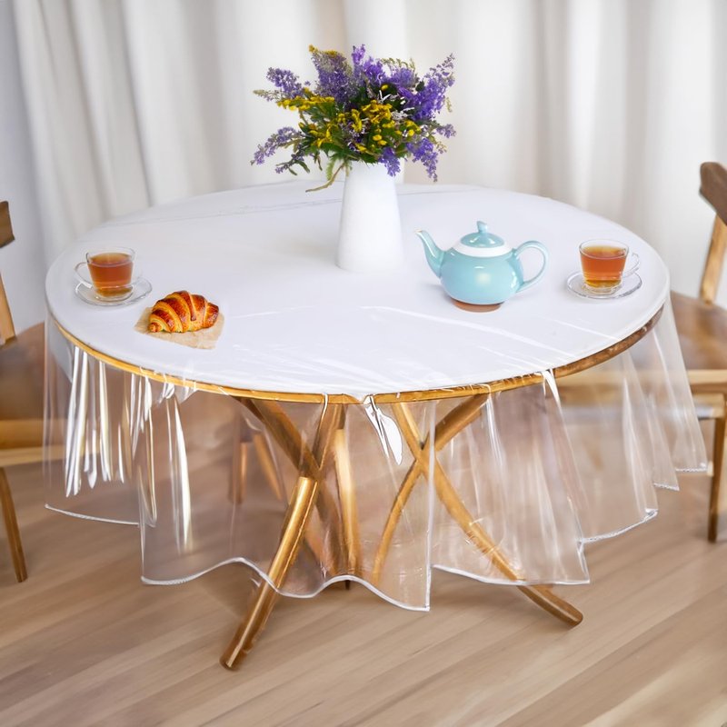 Besti Round Table Plastic Covers - Spill-Proof PVC Round Tablecloth - Versatile Cover for Coffee Table, Dining - Available in 3 Size Variations (48")