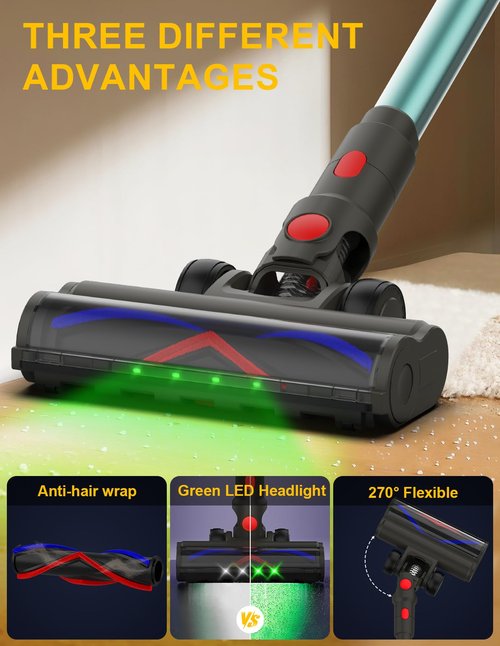 Cordless Vacuum Cleaner , 550W/45KP/60Mins(ECO MODE) Stick Vacuum Cordless Rechargeable for Home/CarPet/Pet Hair/Floor-3 Suction Modes,Smart Screen&Headlight,Self-Standing,Removable Battery,Lighweight