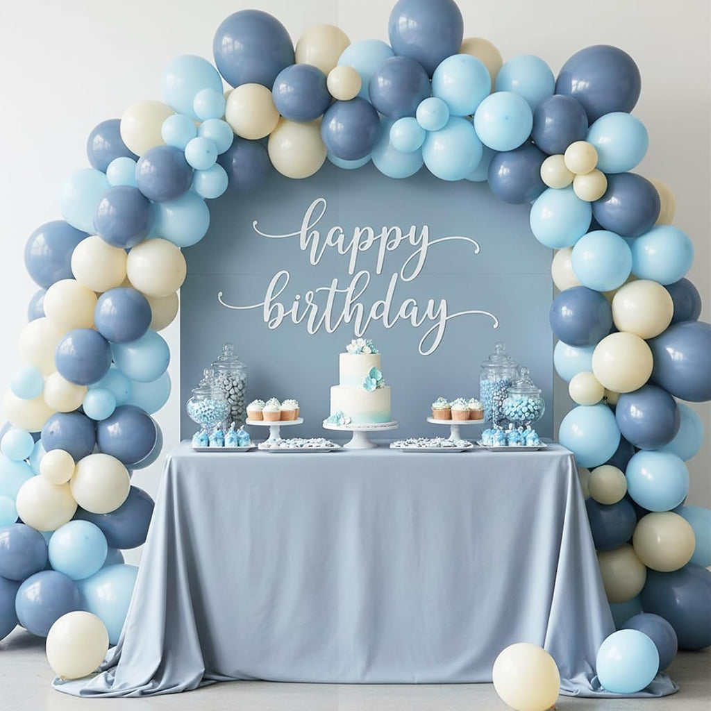 RUBFAC Dusty Blue Balloons - 129-Piece Latex Balloon Garland Kit for Weddings, Baby Showers & Parties