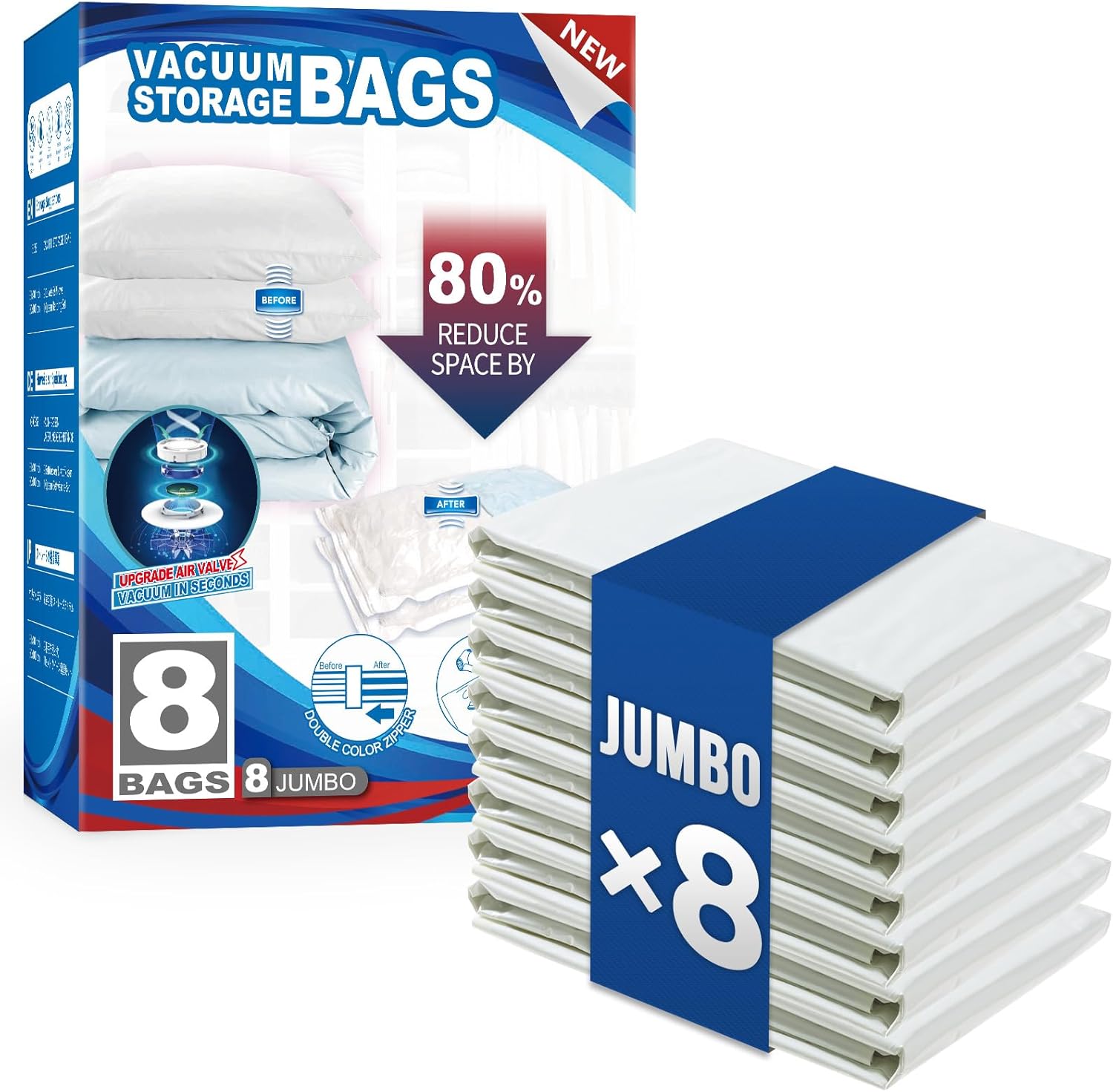 TAILI Jumbo Vacuum Storage Bags - 8 Pack Space Saver for Comforters & Blankets | 40x31 Inch
