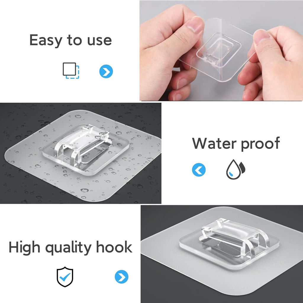 Skiennix Shower Caddy Adhesive Hooks - Strong Waterproof No-Drill Design | 10 Pack (Triple 6pcs + Single 4pcs)