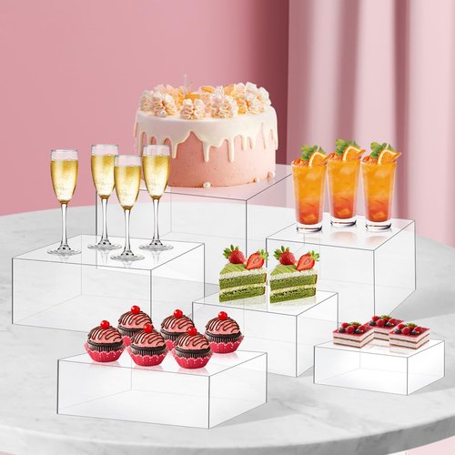 Buffet Risers, 6Pcs Risers Display Stand for Buffet Table Display Acrylic Dessert Risers Box, Acrylic Cube Display Stands for Party, Wedding and Event Decor, Clear, Large Sizes: 6''7''8" 9" 10" 11''