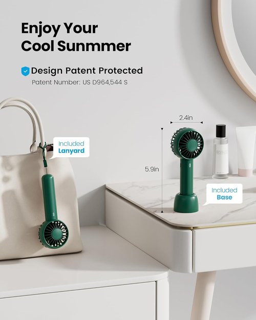 Gaiatop Mini Portable Fan - Cute Design, Rechargeable Battery, Handheld & Desktop | Navy Green, Lightweight