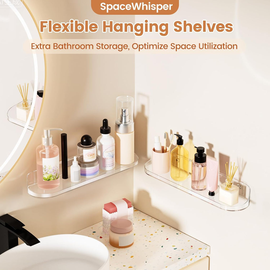 SpaceWhisper Floating Wall Shelves - 6-Pack 15" Clear Shelves for Bathroom, Bedroom, Kitchen & Living Room Decor