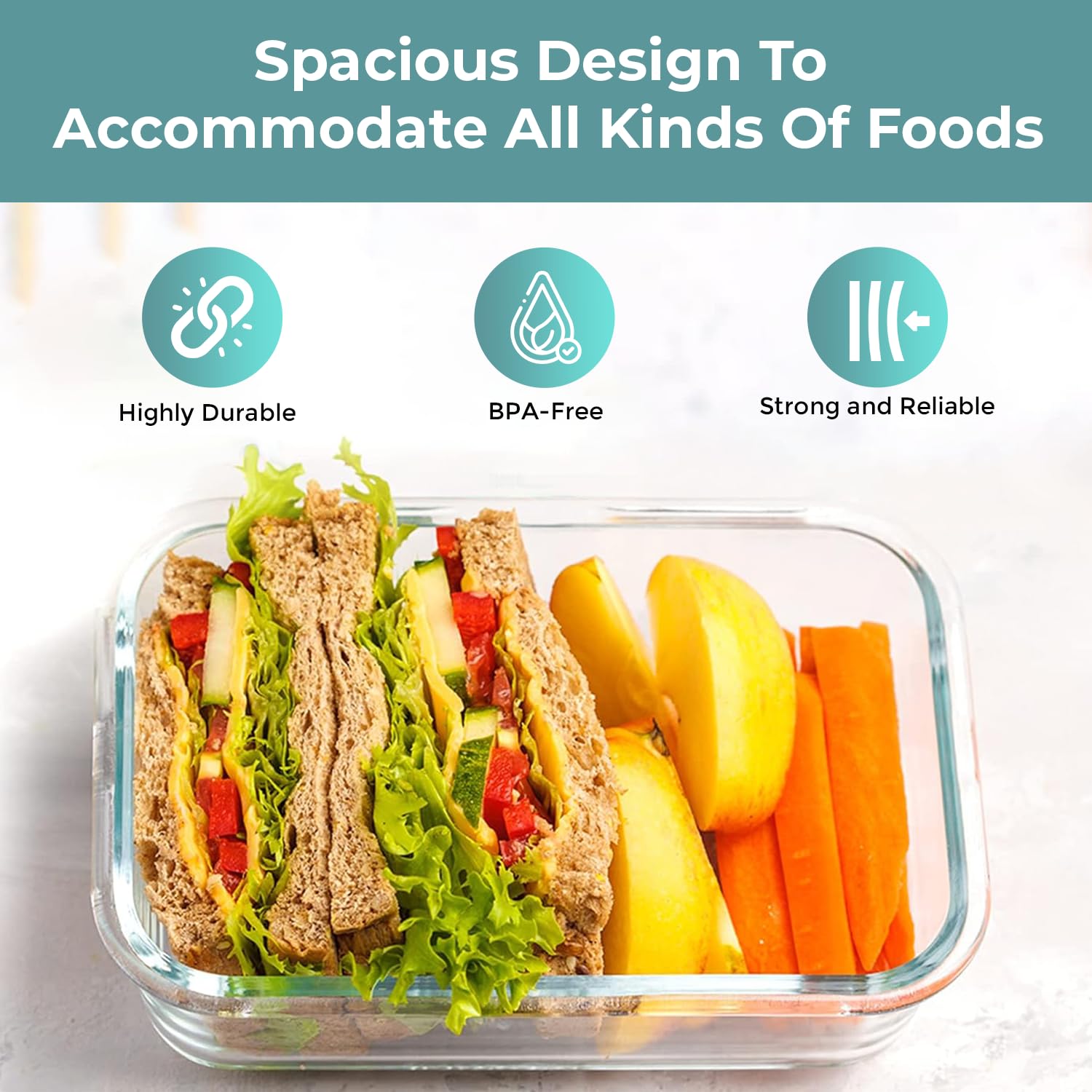 Razab 35 Pc Set Glass Food Storage Containers with Lids - Meal Prep Airtight Bento Boxes BPA-Free 100% Leak Proof (15 lids,15 glass & 5 Plastic Sauce/Dip Containers)