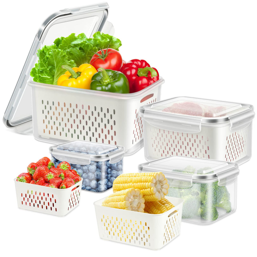 ODOMU 8 PS Fruit Storage Container for Fridge, Plastic Fruit Containers for Fridge with Removable Colander, Container for Fruit Berry Salad Lettuce, BPA Free Kitchen Refrigerator Organizers