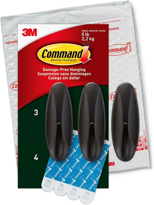 Command Outdoor Large Bronze Hooks - Damage-Free, Weather Resistant | Holds 5 lb, 3 Hooks, 4 Strips