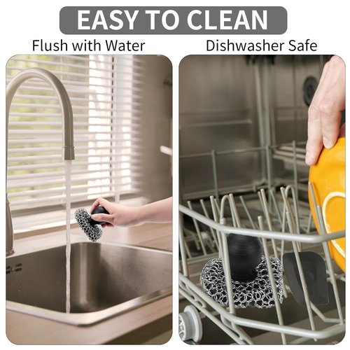 Cast Iron Cleaner - Upgraded 316 Chainmail Scrubber & Pan Scraper | Perfect for Grill, Skillet & Dutch Oven