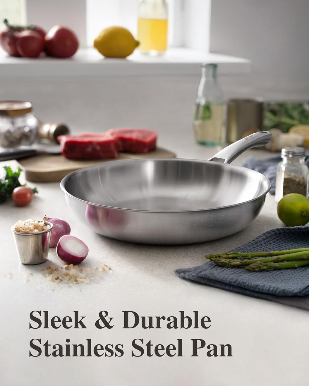 VocVoi Stainless Steel Frying Pan - 12 Inch Non-Toxic Tri-Ply Skillet, Oven & Dishwasher Safe