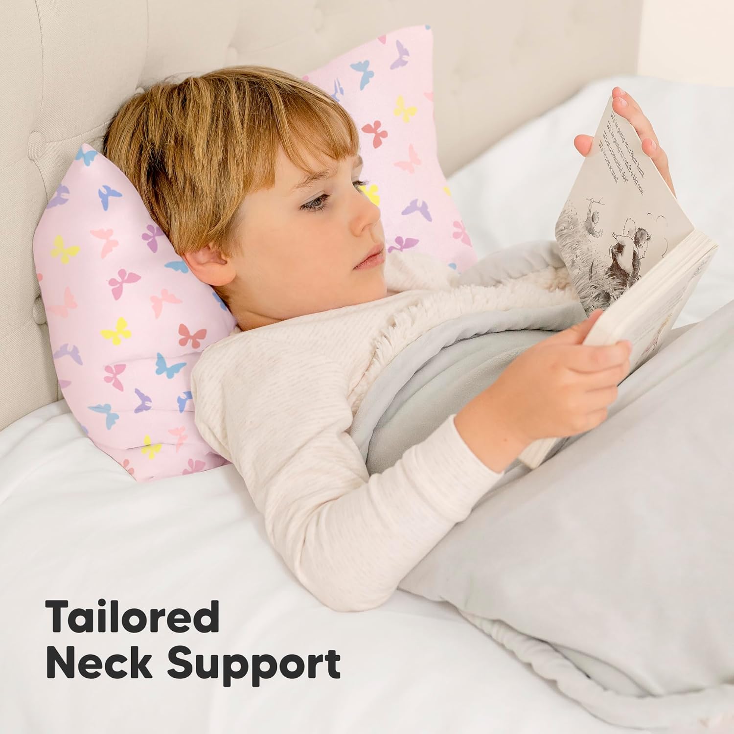 My Little Dreamy Toddler Pillow - Organic Cotton Travel Pillow with Soft Pillowcase | 10x18, Machine Washable, Ideal for Ages 2-5 (Flutter)