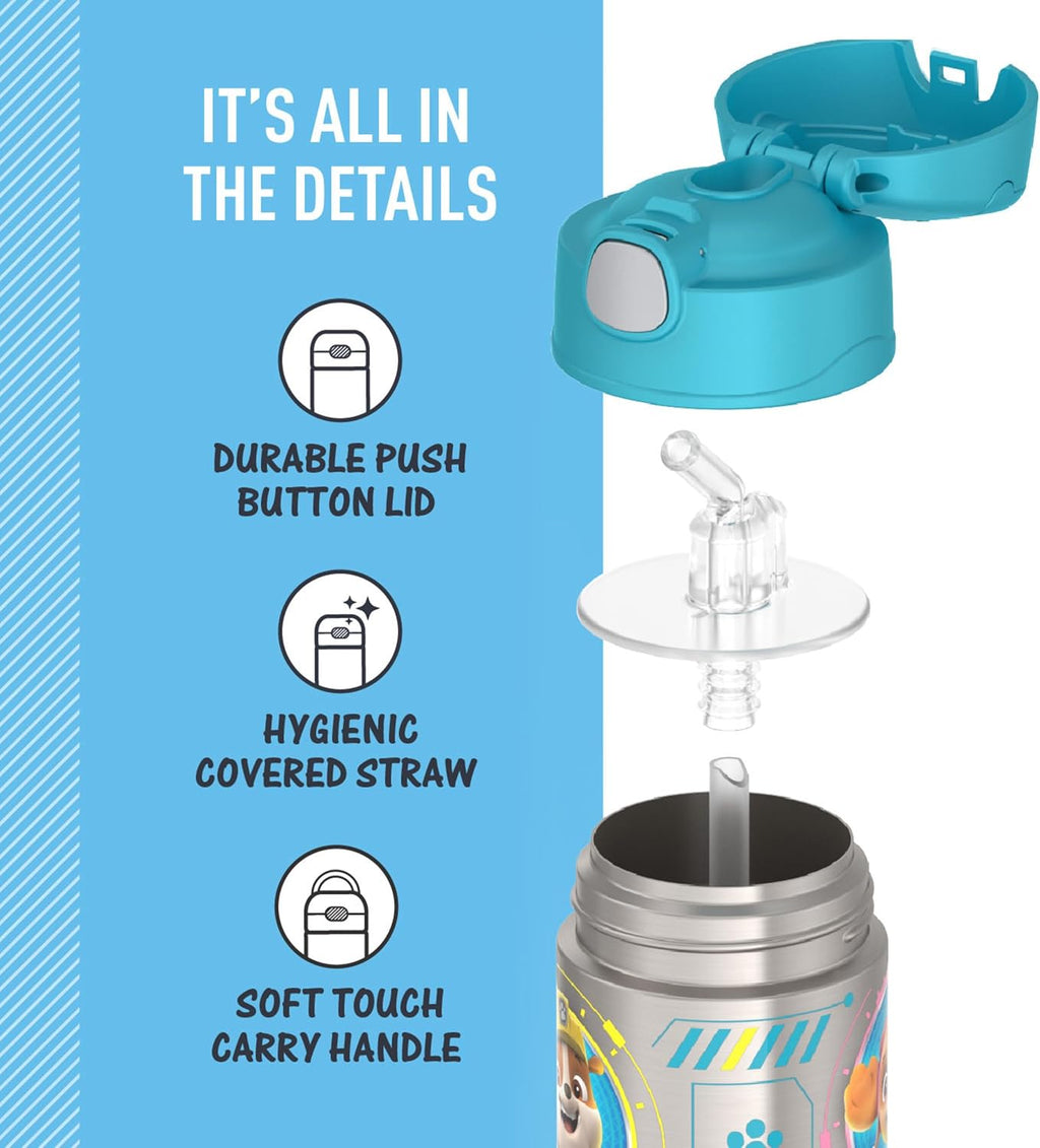 THERMOS FUNTAINER Water Bottle - 12 Ounce Kids Stainless Steel Insulated Bottle | Paw Patrol Blue