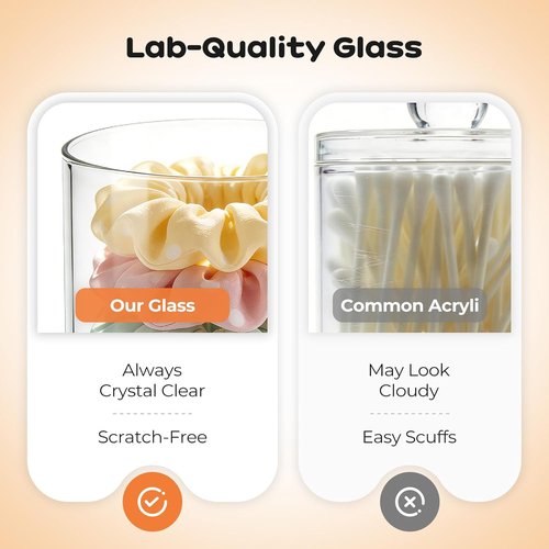 Glass Qtip Holder Dispenser Set | 15oz & 10oz Cotton Swab Storage with Acacia Wooden Lids