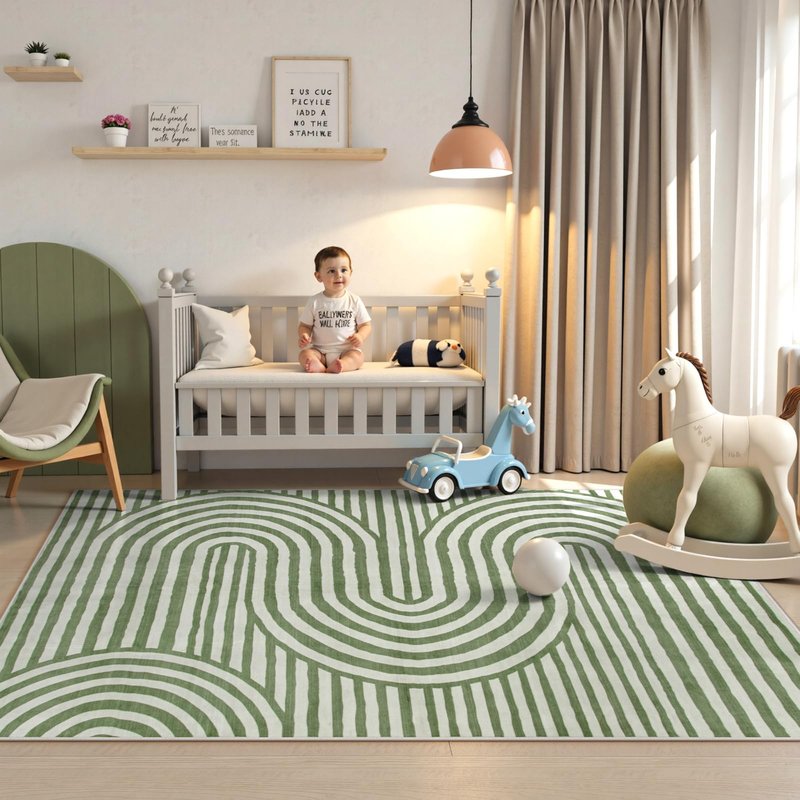 Lahome Green Washable Rug 5x7, Soft Kids Bedroom Rug Mid Century Modern Area Rugs for Living Room, Non-Slip Ultra-Thin Stain Resistance Abstract Rug for Nursery Large Playroom Office Alba(5'X7',Green)