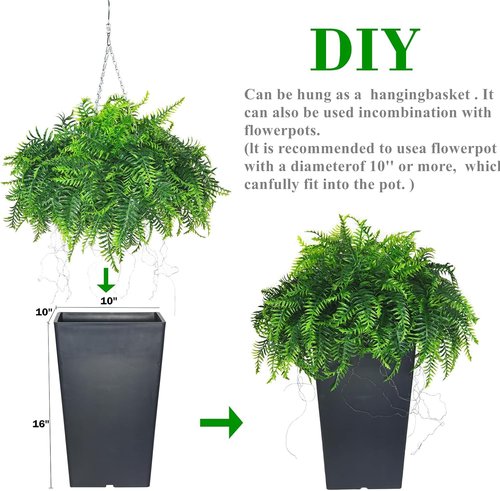 QIANYUN 1PCS Fake Hanging Plant- Boston Ferns UV Resistant Plastic Plants for Bedroom Living Room Garden Decor- Including Hanging Planters (Persian-Green)