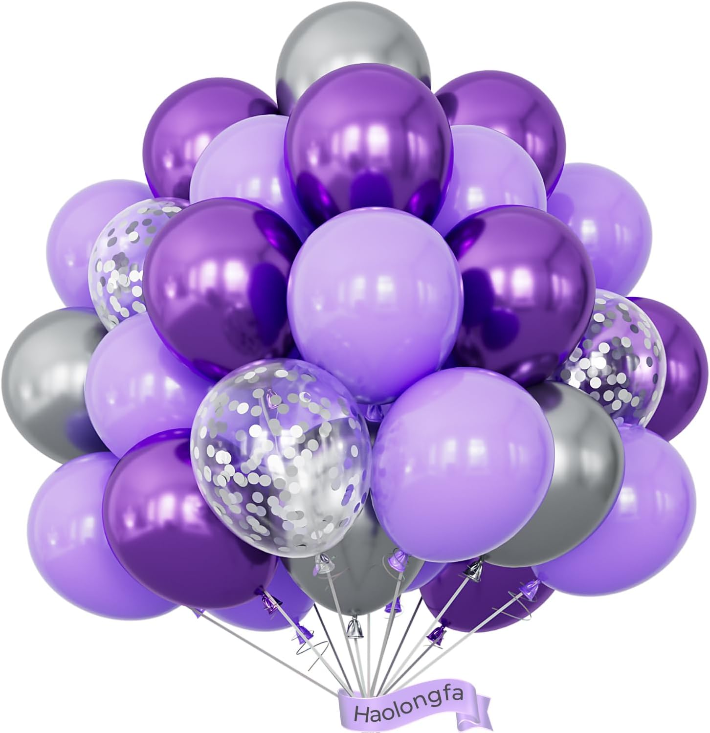 Skiennix 12 Inch Purple & Silver Balloons - 60pcs Pastel Lavender Confetti for Parties & Celebrations