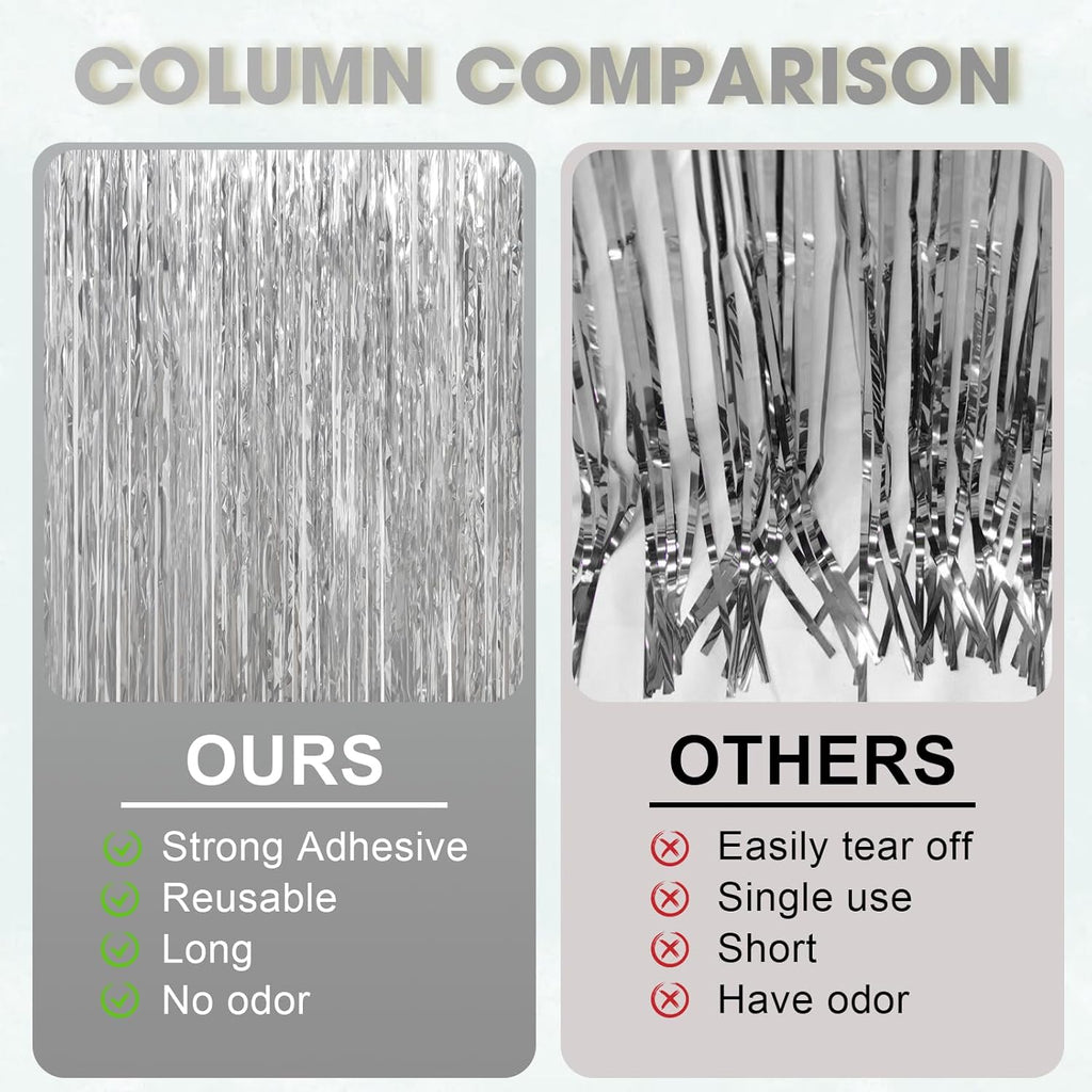 Voircoloria Foil Fringe Backdrop Curtains - 3.3 x 6.6 Ft Tinsel Streamers for Parties | Silver