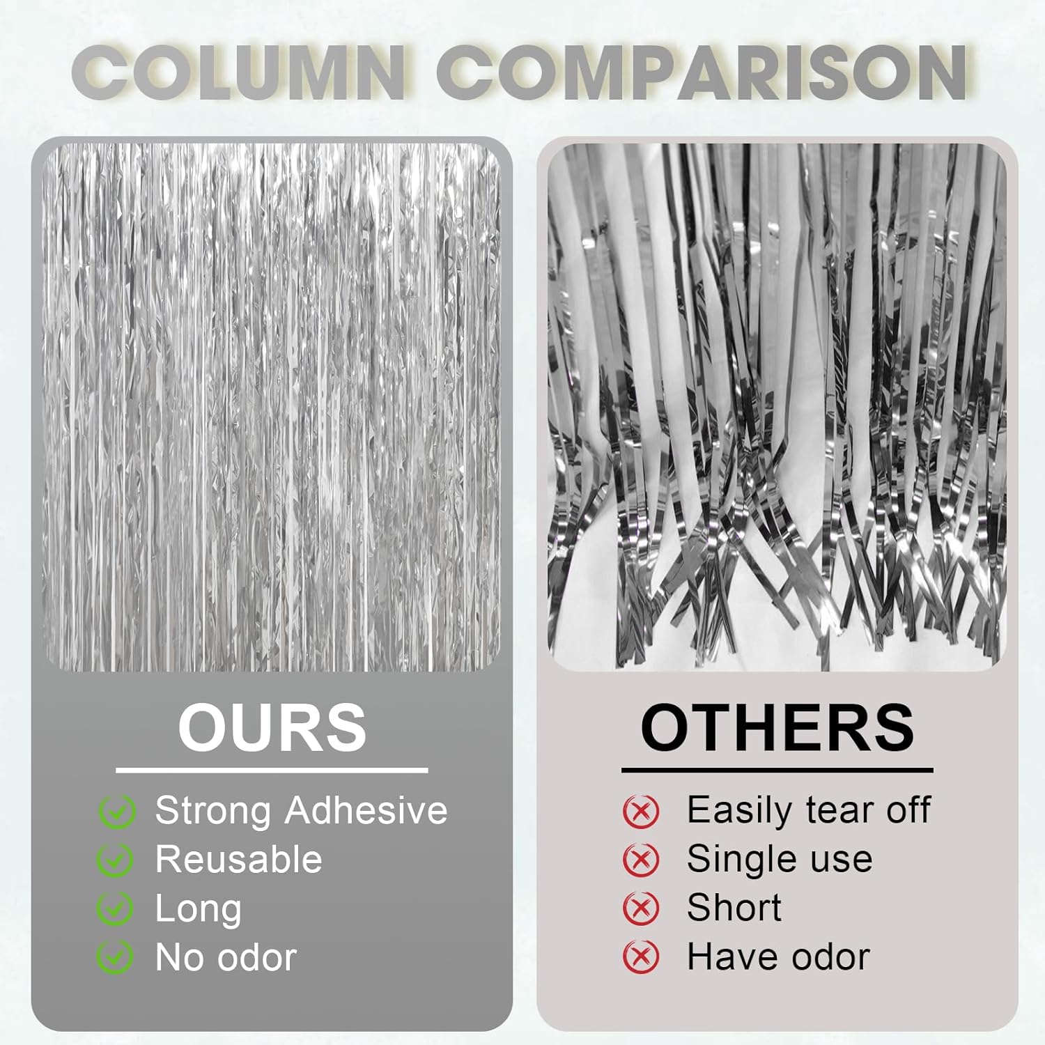 Voircoloria Foil Fringe Backdrop Curtains - 3.3 x 6.6 Ft Tinsel Streamers for Parties | Silver