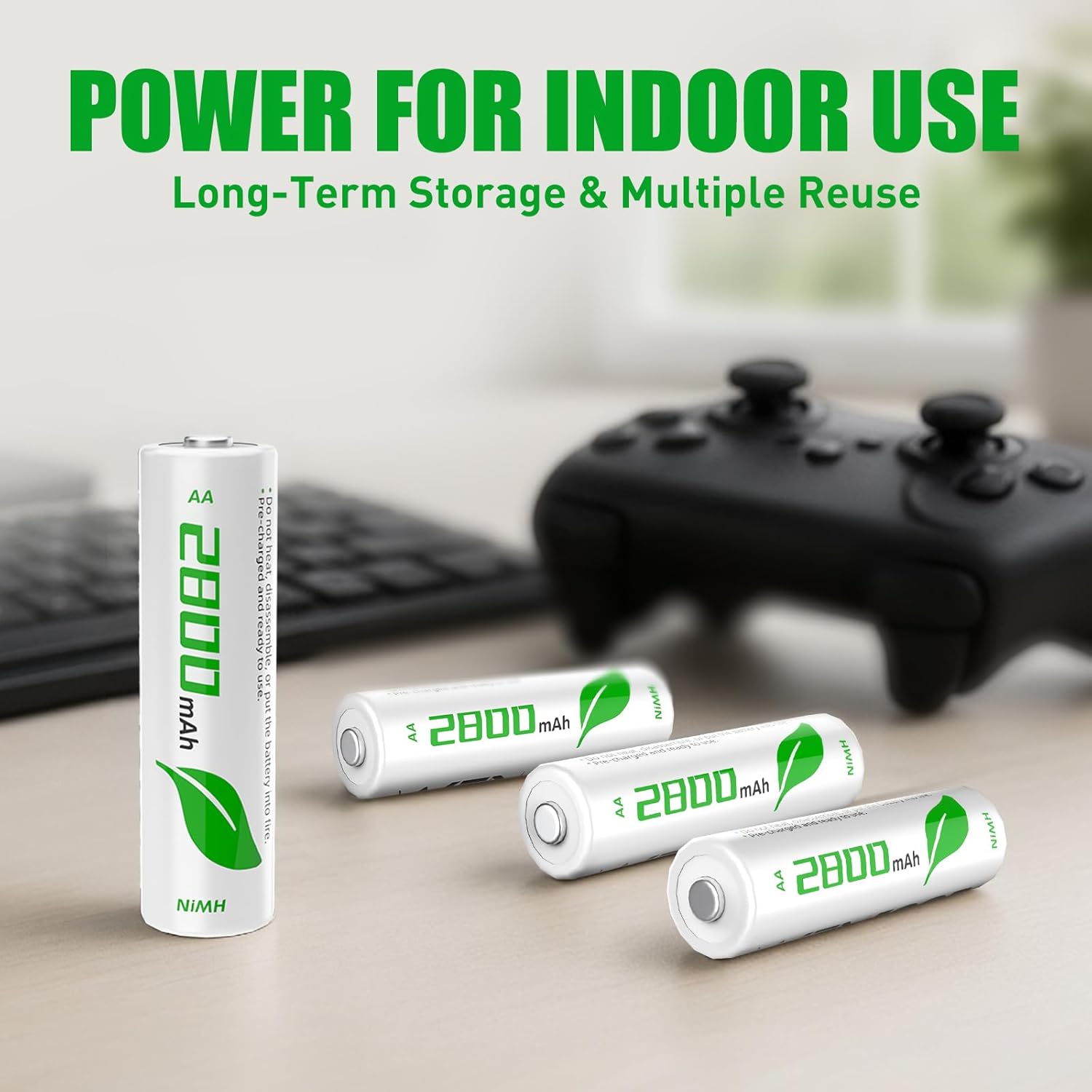 Rechargeable AA Batteries by [Brand Name] - 2800mAh High-Capacity NiMH, Long-Lasting & Pre-Charged - 8-Pack
