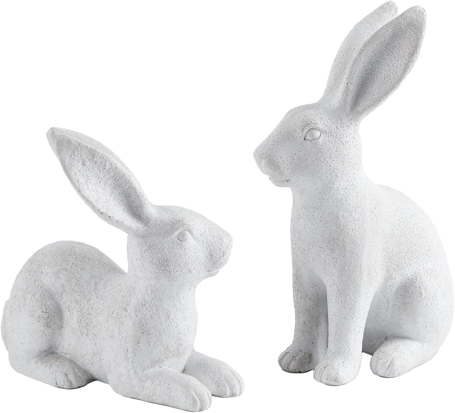 Skiennix White Frosted Resin Bunny Figurines - Set of 2 Decorative Rabbit Statues for Spring Home Decor