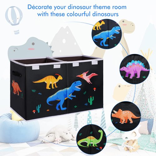 DoveeDosa Dinosaur Toy Box - Black Collapsible Storage Chest for Boys and Girls - Organizer Bin for Playroom and Bedroom