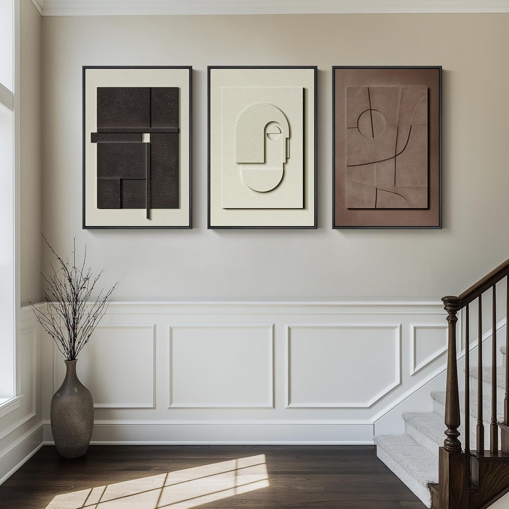 Skiennix Large 3D Textured Framed Abstract Wall Art - Modern Geometric Paintings for Home Decor | 24x36 In
