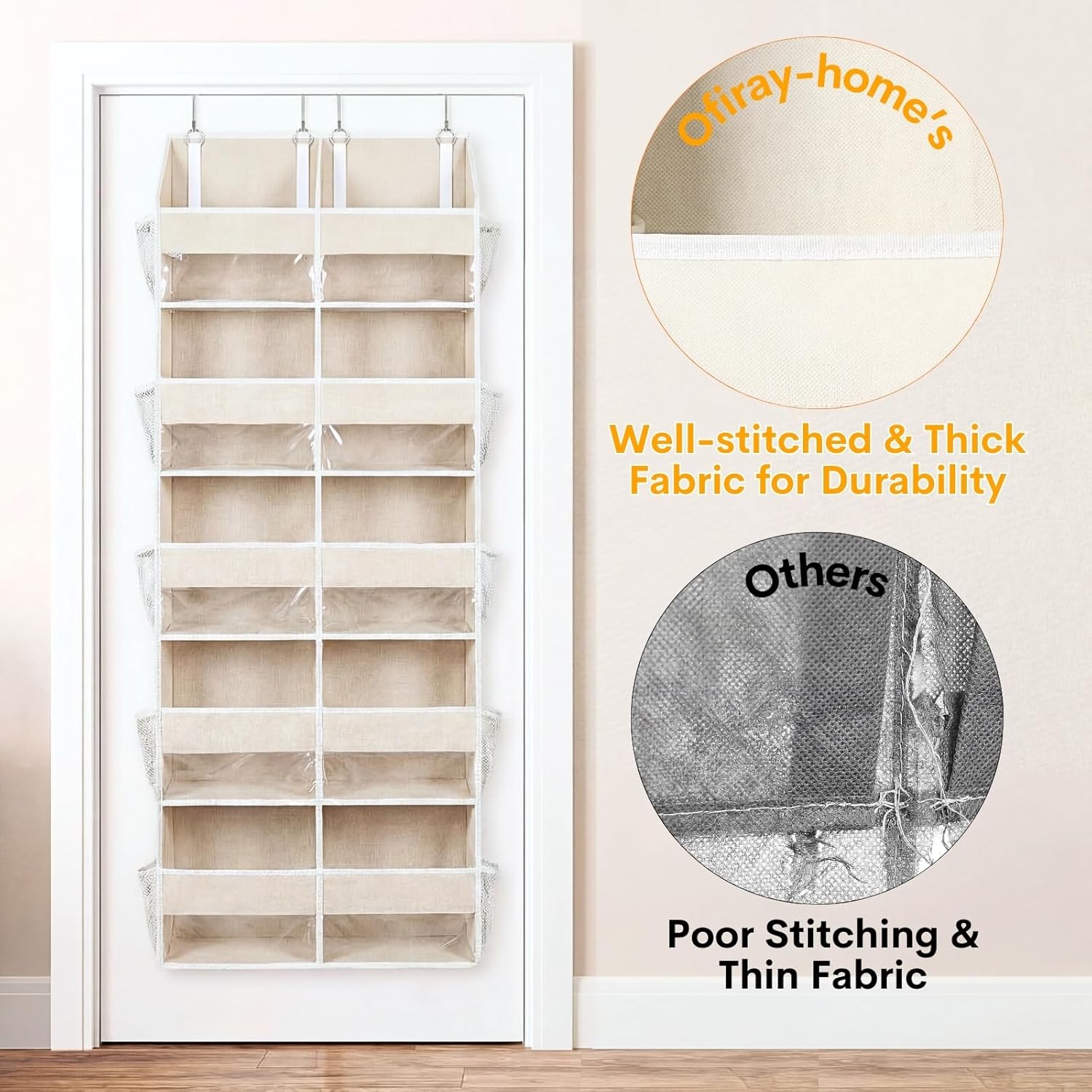Ofiray-Home Over The Door Organizer - Extra Large 5-Tier Storage with 10 Compartments | Beige, 80 lbs Capacity
