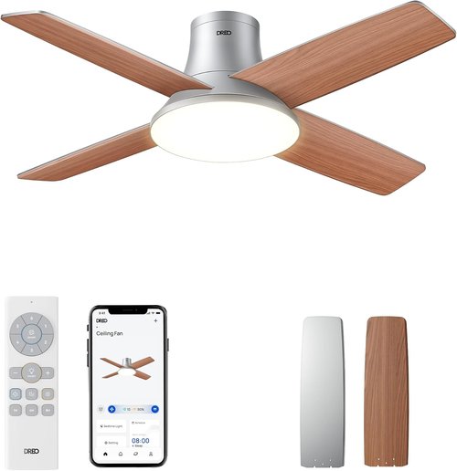 Dreo Ceiling Fan - Quiet DC Motor with 12 Speeds & 3 Modes | Dimmable LED, Remote Control, 44'' Silver