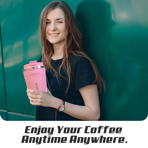 SPLMIFA Travel coffee mugs leak-proof, reusable coffee cups with lids, stainless steel vacuum insulated coffee tumblers, thermal insulation cups for men & women keep drinks hot & cold(2nd-Pink, 12OZ)