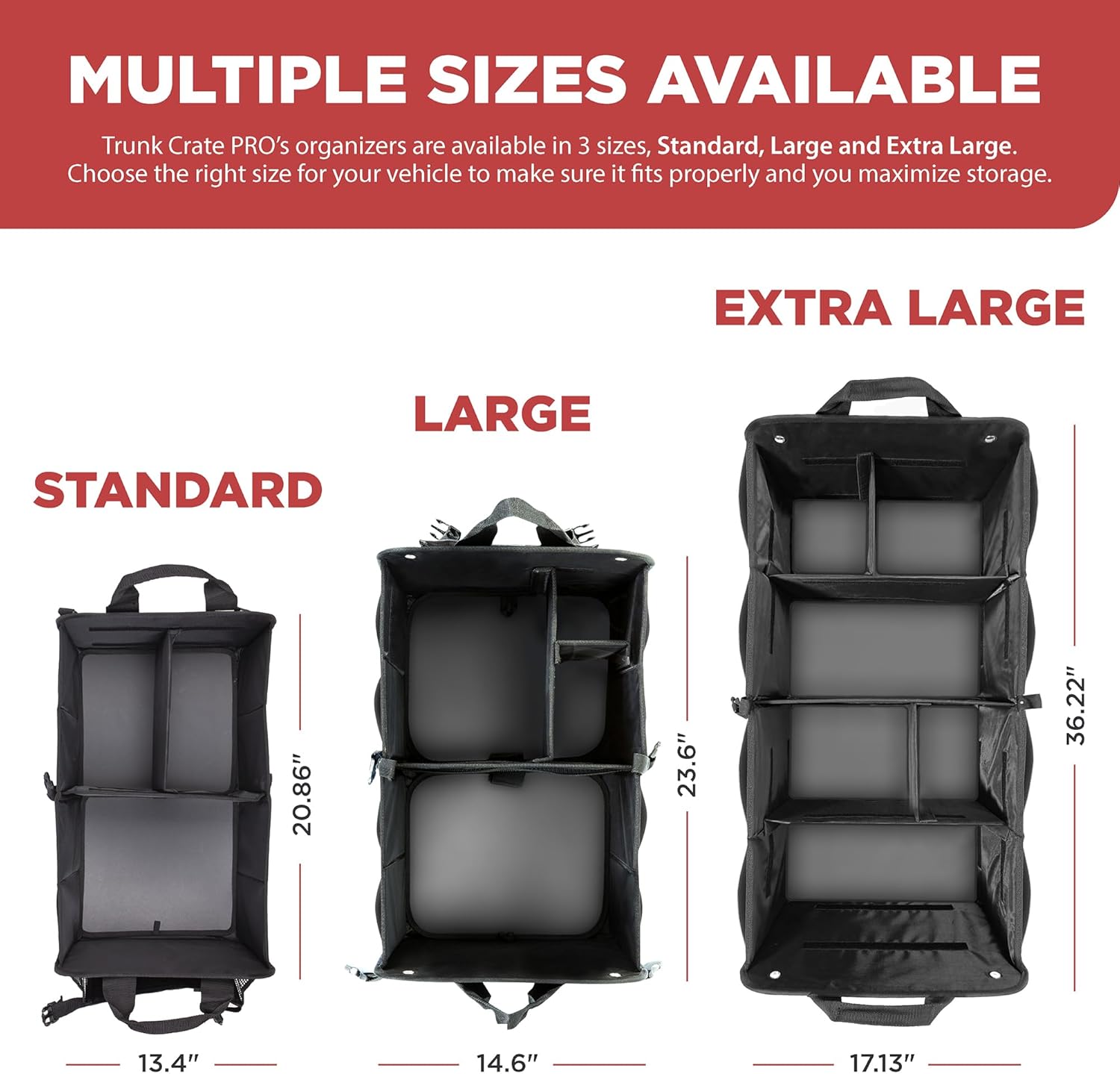 TRUNKCRATEPRO Car Trunk Organizer - Premium Adjustable Multi-Compartment Design | Large Black with Non-Slip Bottom