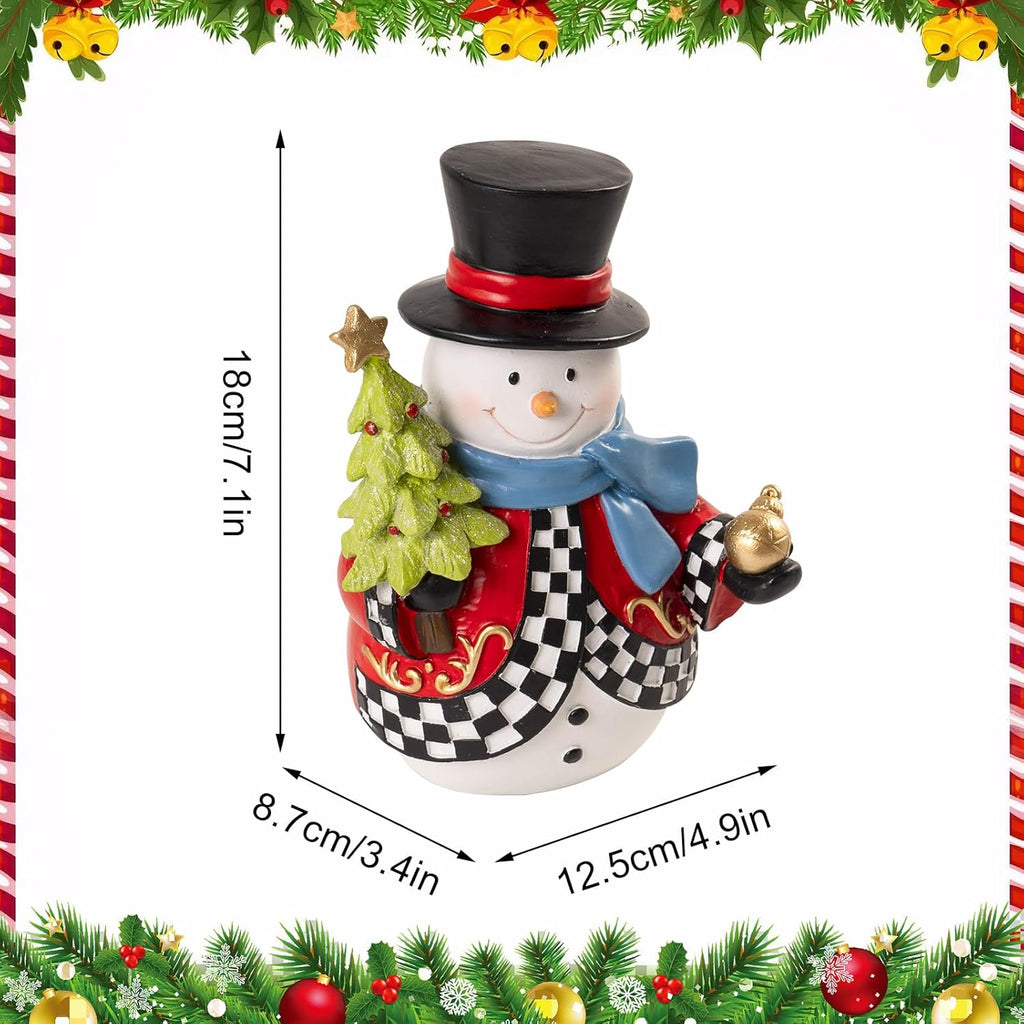 Snowman Figurines | 7.1x4.9 Inch Resin Black & White Checkered Christmas Decor for Home