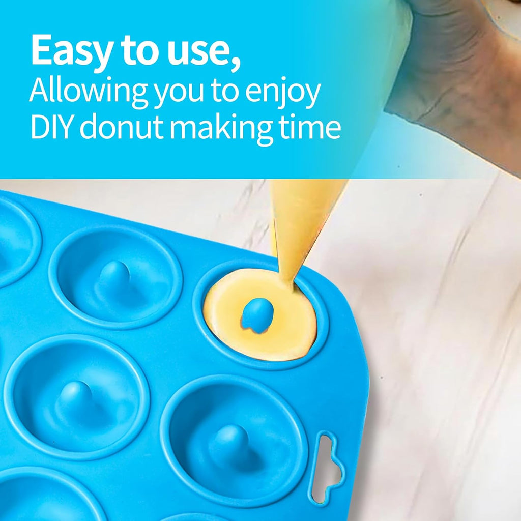 Skiennix Silicone Donut Pan - 12-Hole Mini Donut Molds | Heat Resistant, Non-Stick & Dishwasher Safe