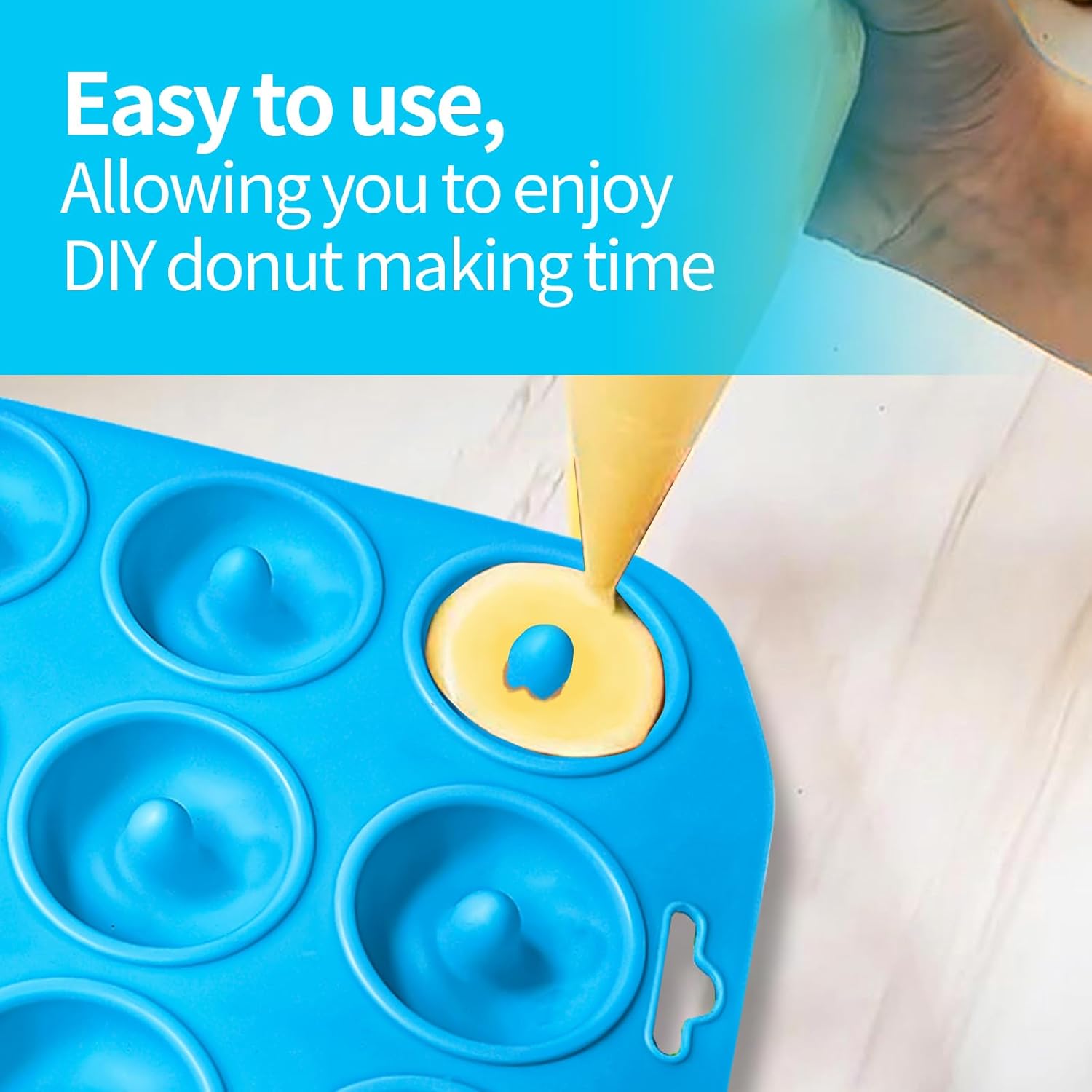 Skiennix Silicone Donut Pan - 12-Hole Mini Donut Molds | Heat Resistant, Non-Stick & Dishwasher Safe