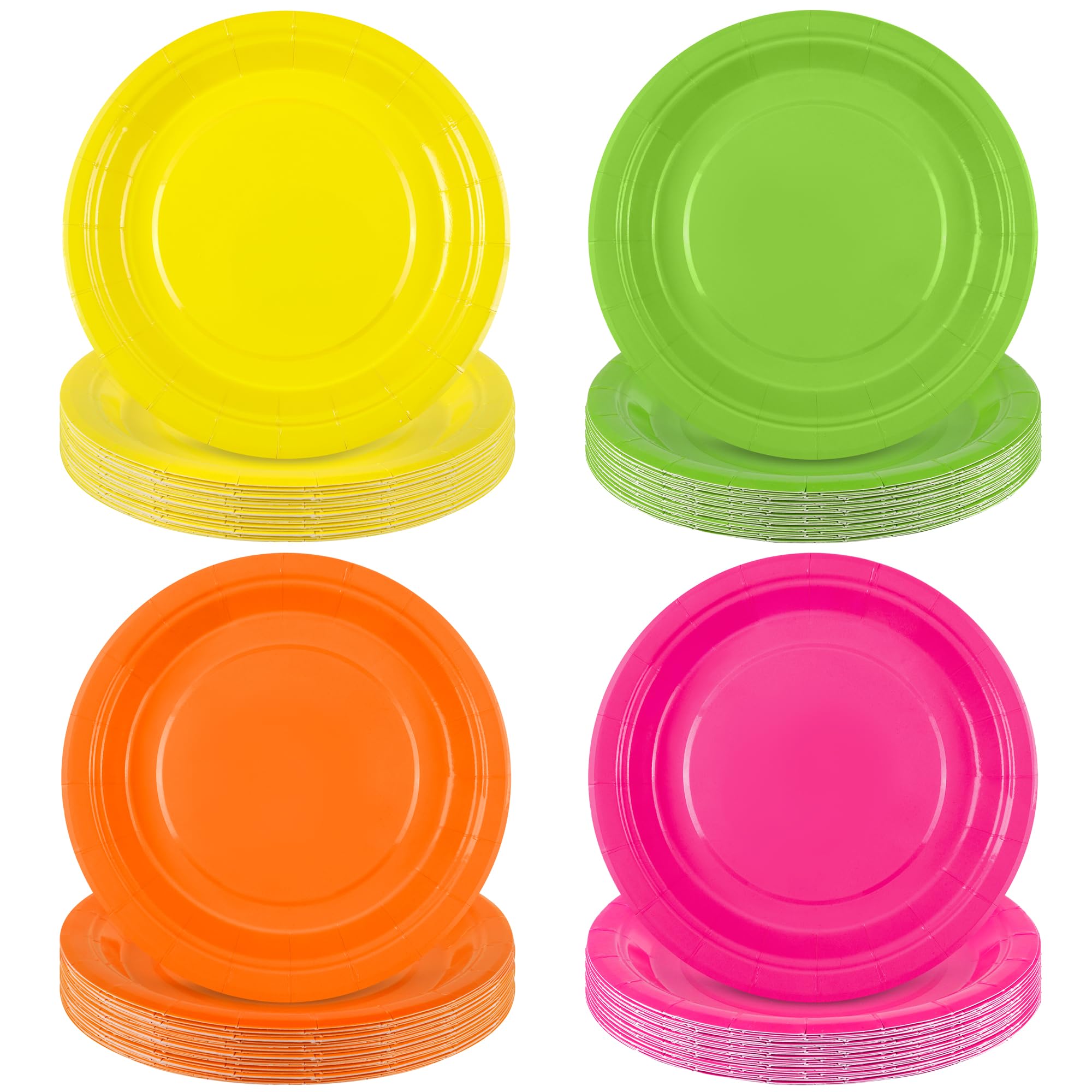 Kochorie 72 Pieces Neon Paper Plates 7 Inch Bulk Paper Plates Disposable Glow Party Tableware Table Decors Neon Party Supplies for Birthday, Dinner, Wedding