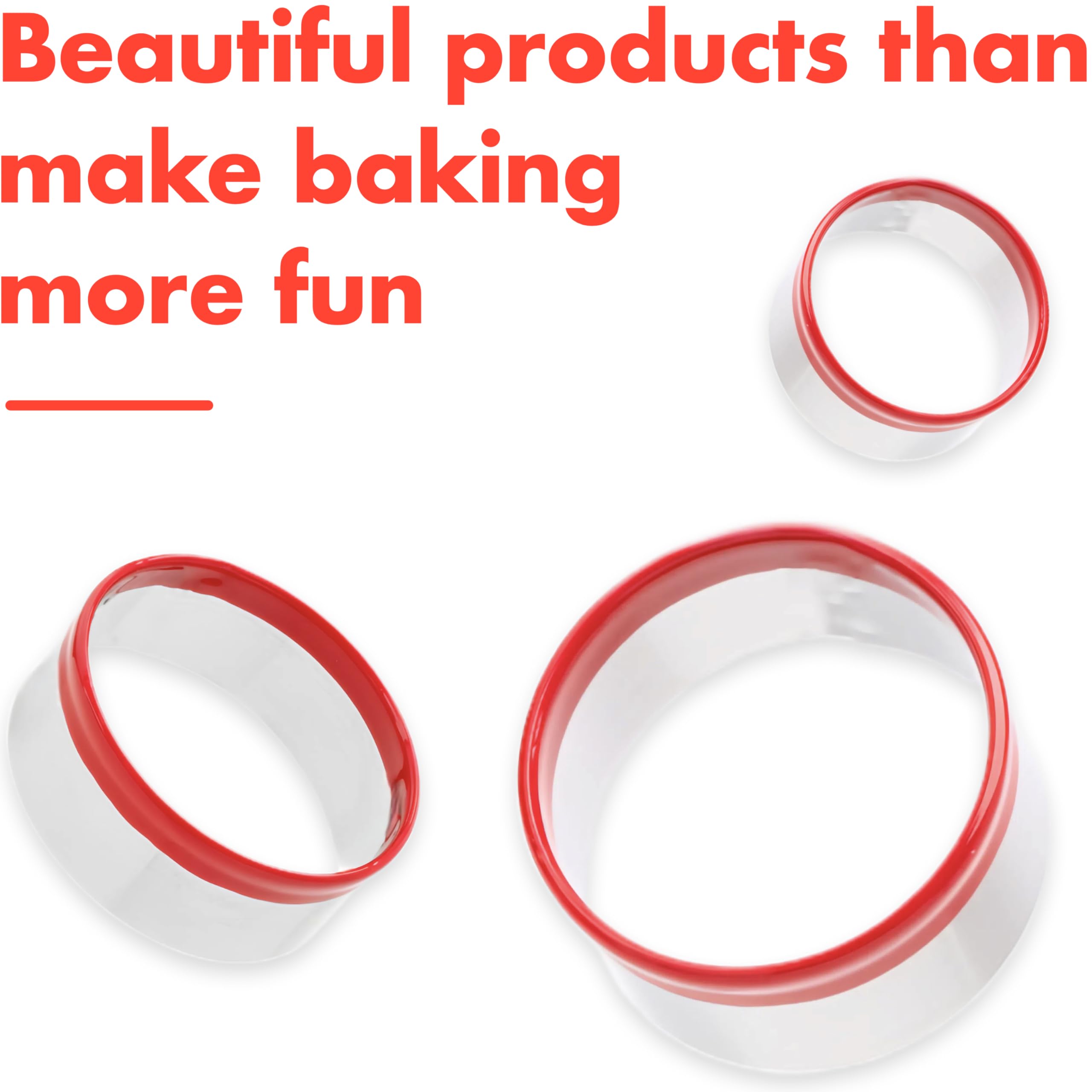3Pcs Round Cookie Cutters 3", 4", 5", Circle Biscuit Cutter, Large Cookie Cutters, Small Cake Cutter, Dough Cutter, Unique Design with Protective Red Top PVC