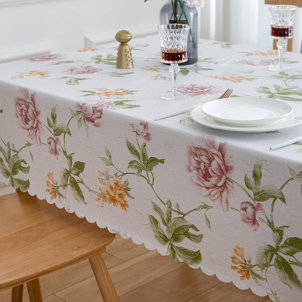 LIBERECOO Premium Floral Vinyl Tablecloth Set - Waterproof Oilproof PVC Table Cover for Rectangle Tables- Heavy-Duty Indoor/Outdoor Use (52" x 108“ Rectangular)
