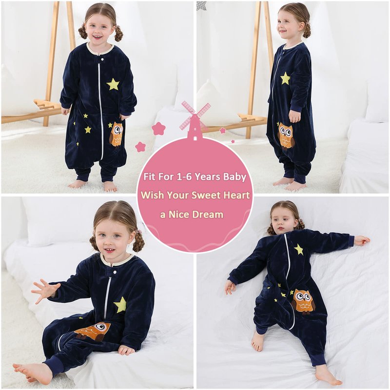 MICHLEY Baby Sleeping Bag Sack Long Sleeve with Feet Winter Swaddle Wearable Blanket for Boys Girls,Owl,3-5Years