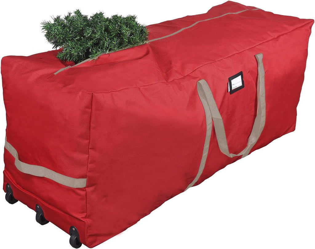 ProPik Christmas Tree Storage Bag - Extra Large Heavy Duty with Wheels | Fits Up to 9 ft Trees, 28"x16"x60", Red