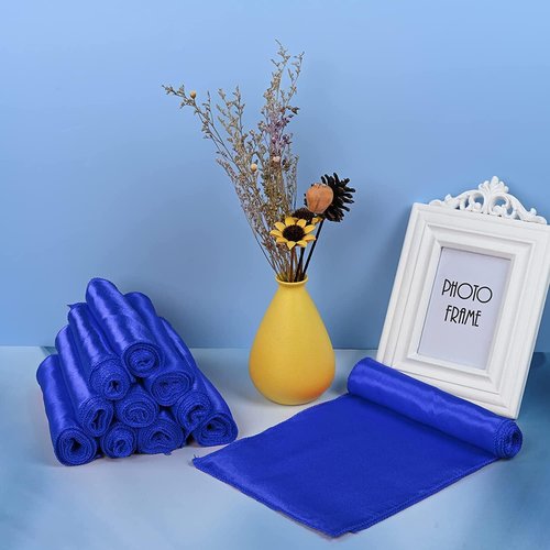 Gold Fortune Royal Blue Satin Chair Sashes - 7x108 Inch Adjustable Wedding Chair Bows | 10-Pack for Banquet & Party Decor